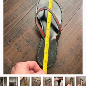 Gucci Black Flip Flops with Red and Green Straps